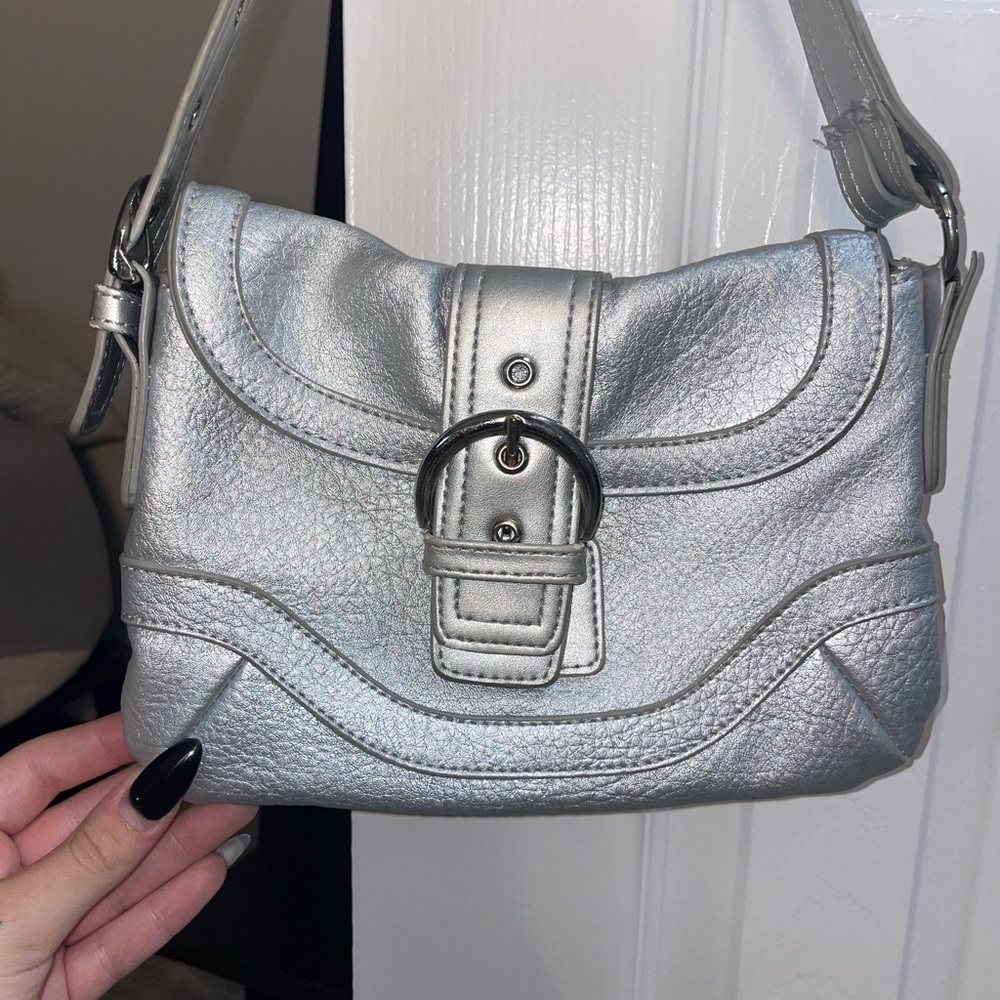 Silver leather shoulder bag y2k